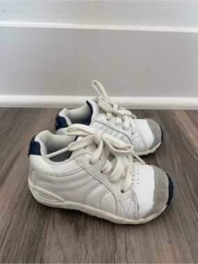 Stride Rite White Kids Sneakers with Navy Accents